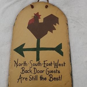 Plain Jane Handcrafted Slate Art Vintage Rooster Weather Vane Image